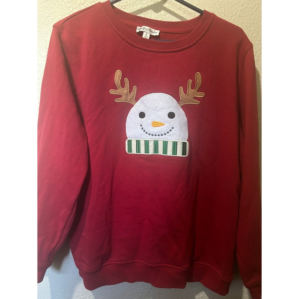Rebecca Malone Snowman Reindeer Antlers Christmas Sweatshirt Red Large Holiday